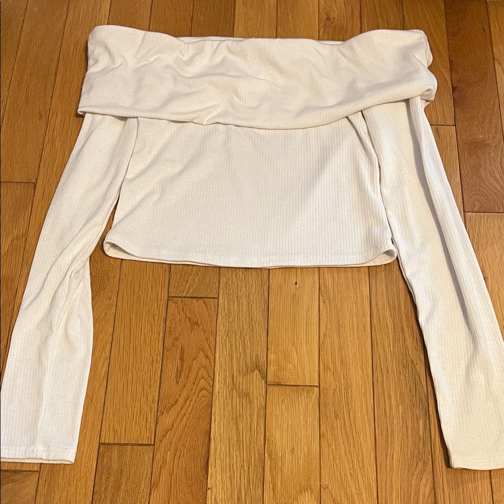 White long sleeve off the shoulder top